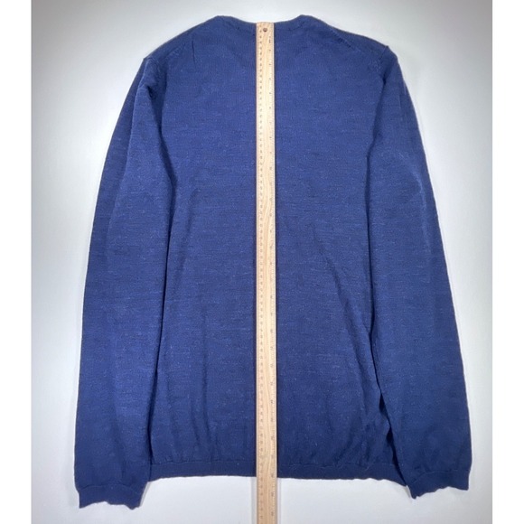 H&M Mens XL 100% Merino Wool Crew Neck Heather Navy Blue Lightweight Pullover - Picture 6 of 7